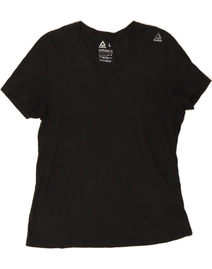 REEBOK Womens T-Shirt Top UK 16/18 Large Black Polyester Vintage Reebok and Second-Hand Reebok from Messina Hembry 