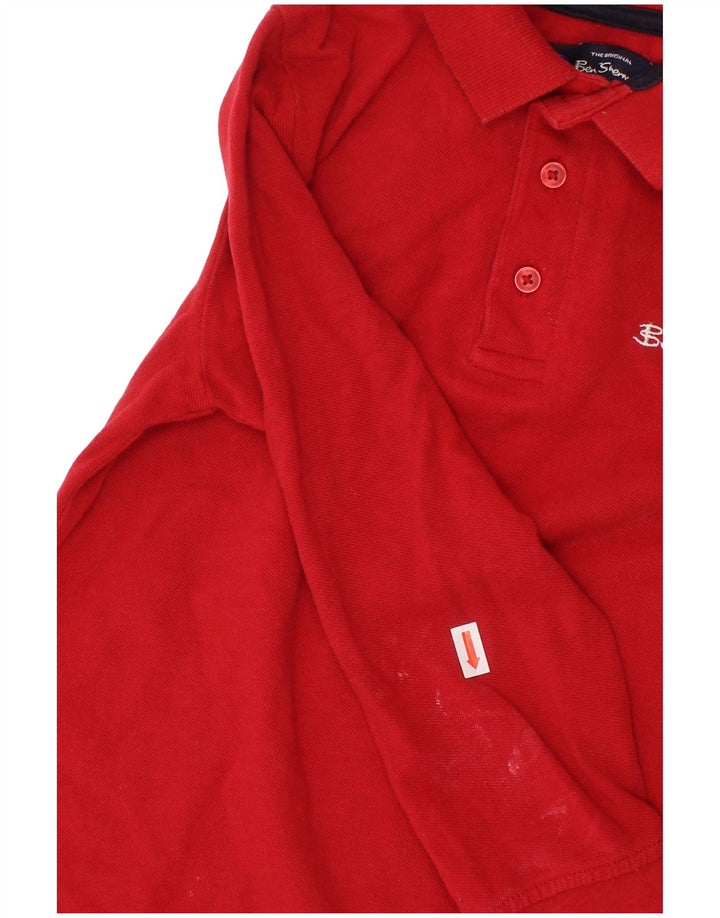 BEN SHERMAN Boys Graphic Long Sleeve Polo Shirt 6-7 Years Red Cotton
