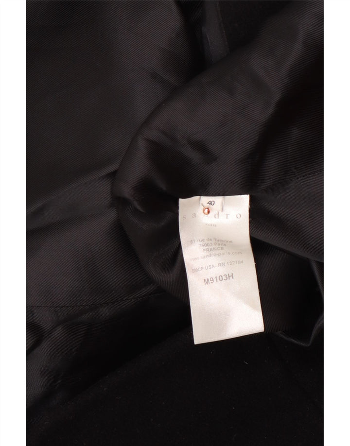 SANDRO Womens Hooded Overcoat EU 40 Medium Black Wool