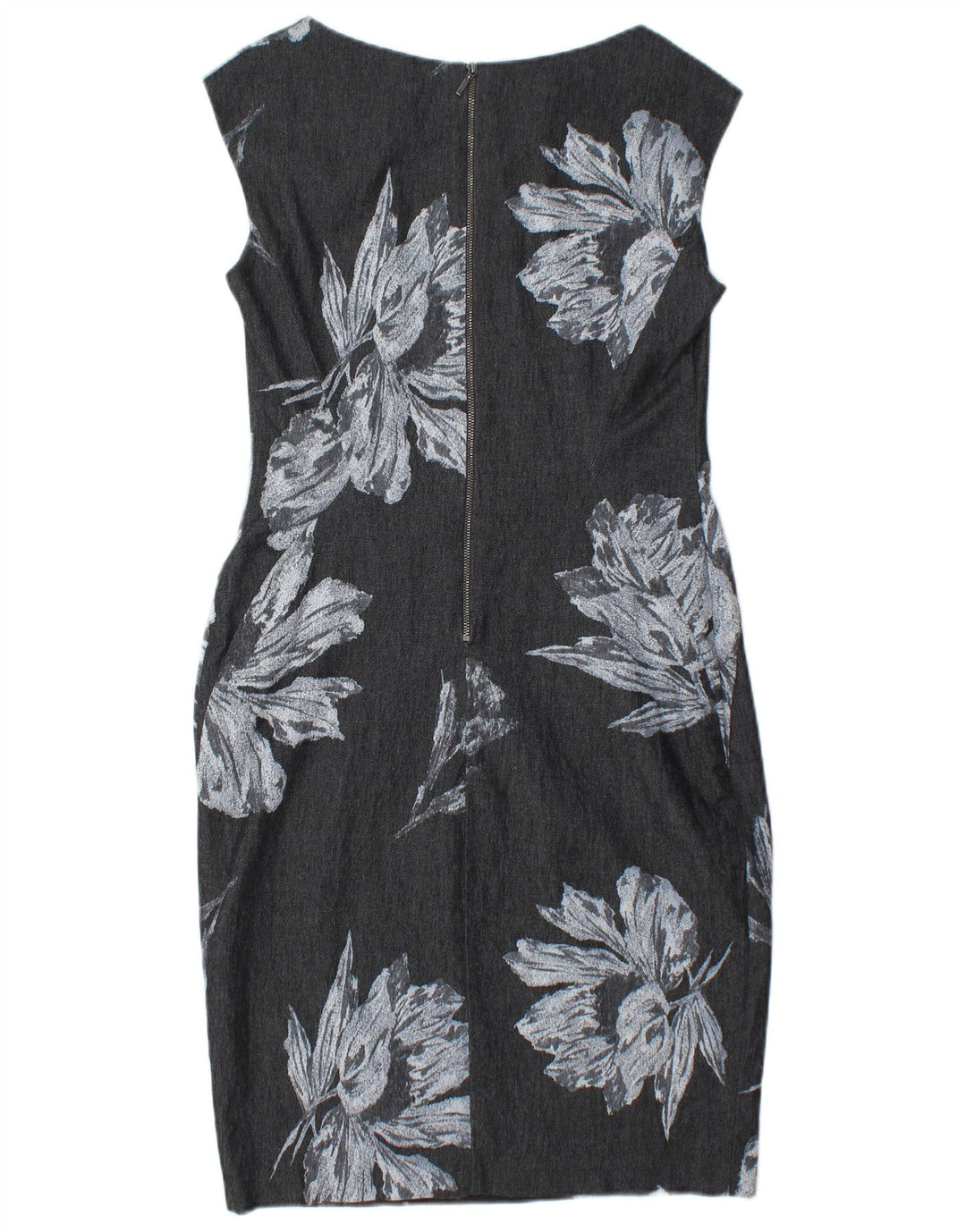 PHASE EIGHT Womens Sleeveless Sheath Dress UK 12 Medium Grey Floral Cotton