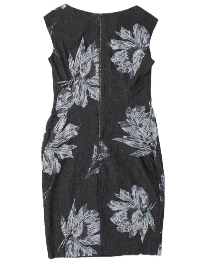PHASE EIGHT Womens Sleeveless Sheath Dress UK 12 Medium Grey Floral Cotton