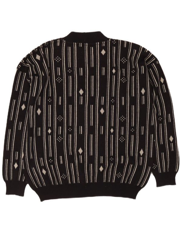 De Pietri Mens Crew Neck Jumper Sweater IT 48 Medium Black Geometric