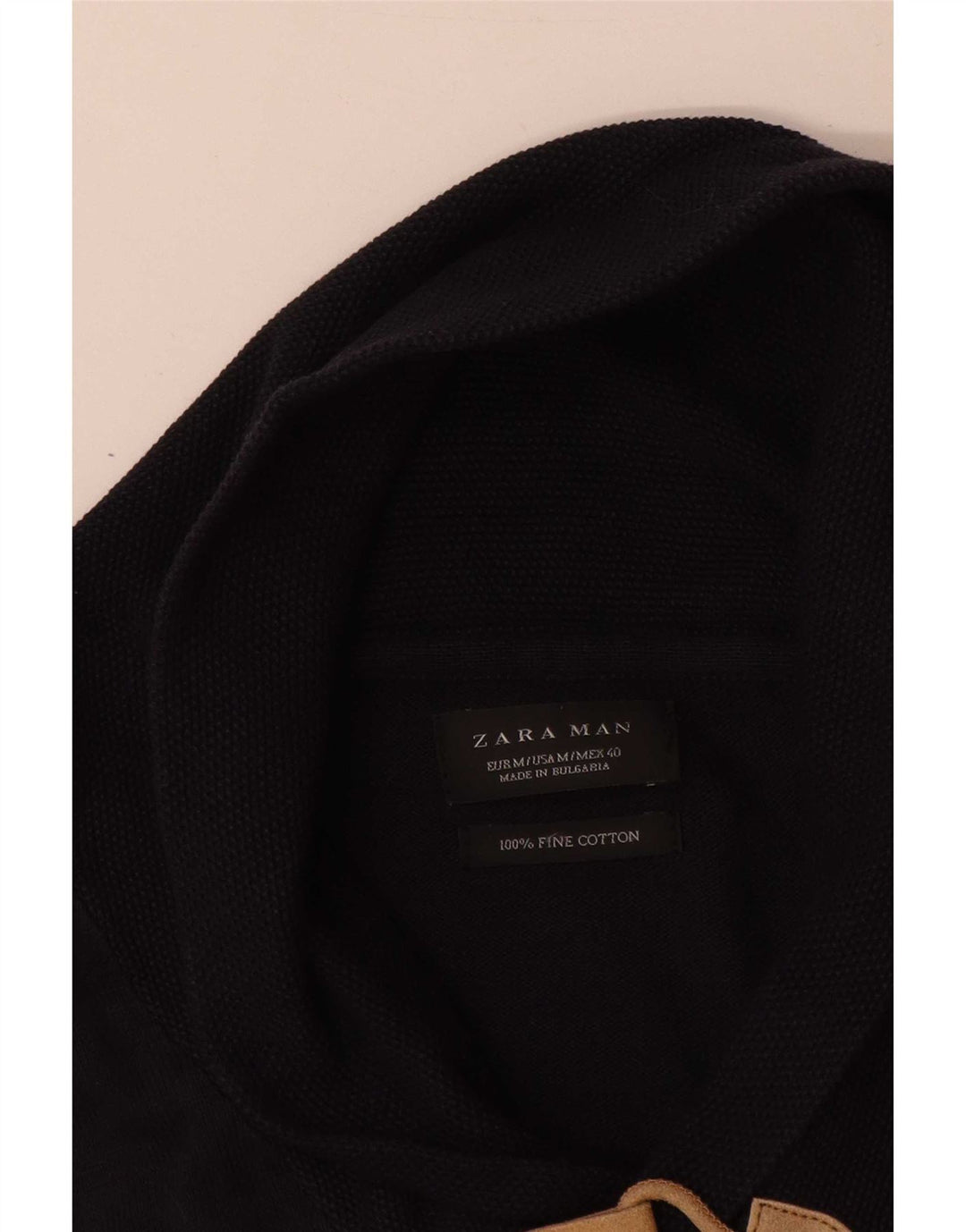 Zara Mens Shawl Neck Jumper Sweater Medium Navy Blue Cotton