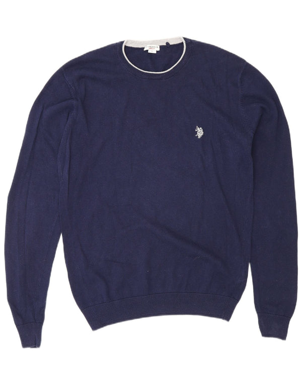 U.S. Polo Assn. Mens Crew Neck Jumper Sweater Large Navy Blue Colourblock