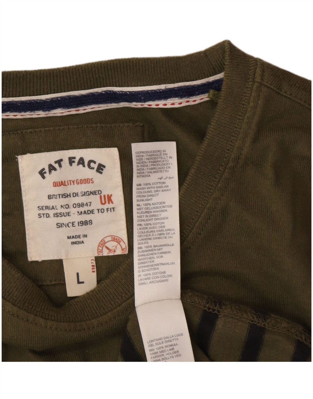 Fat Face Mens Top Long Sleeve Large Green Striped Cotton