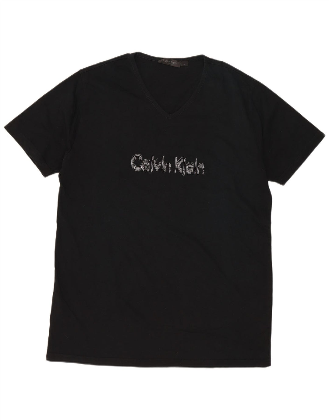 CALVIN KLEIN Mens Graphic T-Shirt Top Large Black Cotton