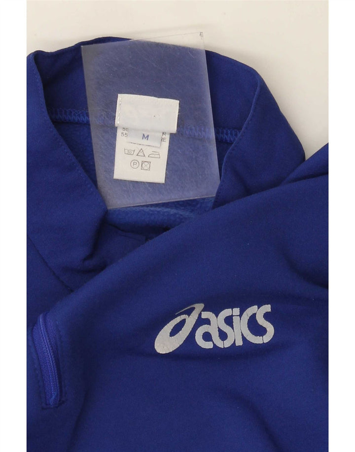 Asics Mens Zip Neck Sweatshirt Jumper Medium Blue Colourblock Polyester