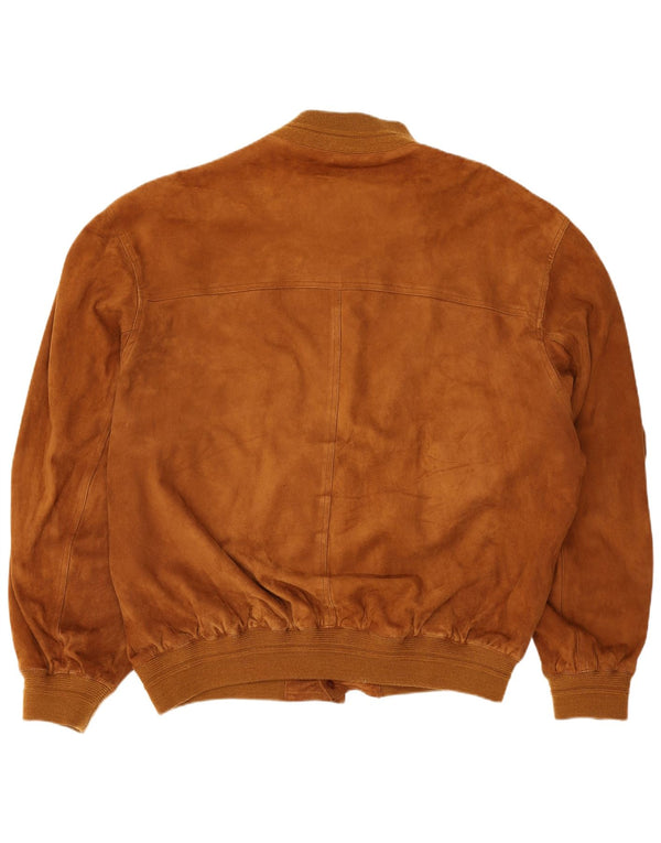 Vintage Mens Suede Bomber Jacket IT 54 2XL Beige Leather