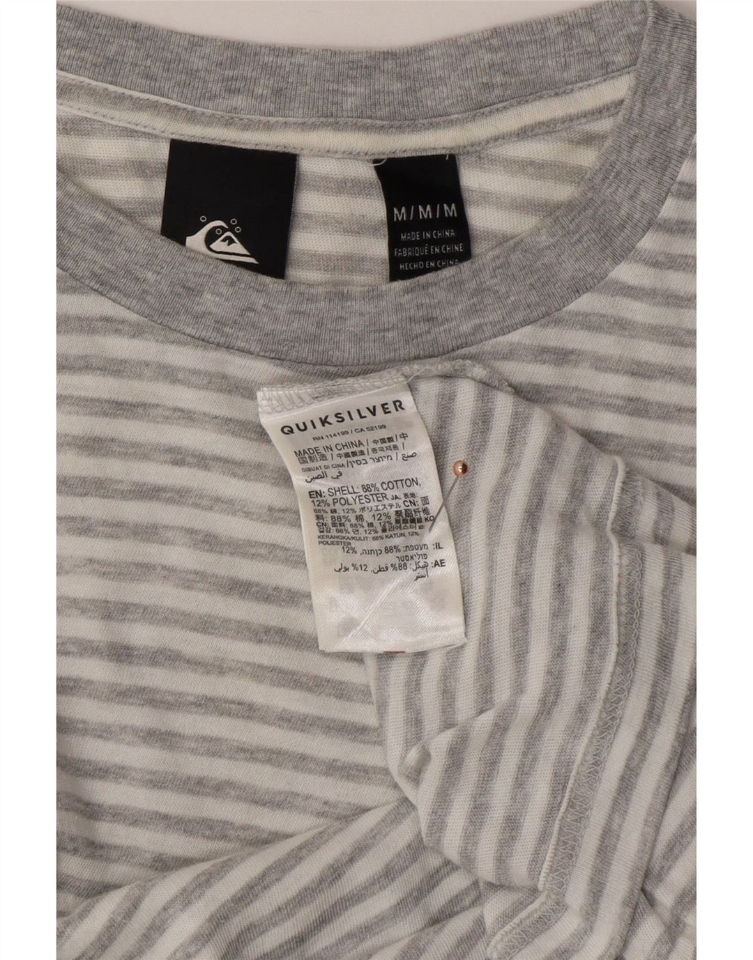 QUIKSILVER Womens Oversized Crop Top Long Sleeve UK 14 Medium Grey Striped