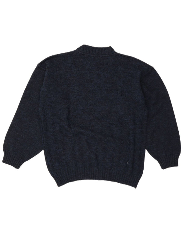 Vintage Mens Graphic Turtle Neck Jumper Sweater Large Navy Blue