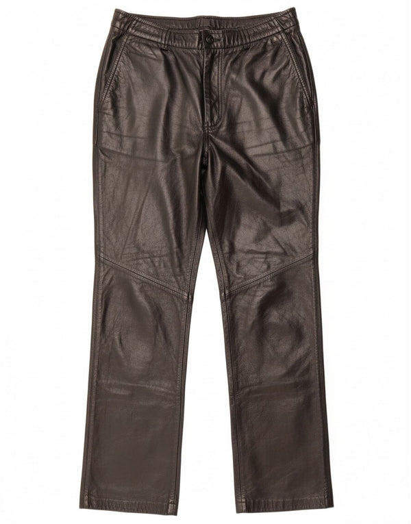 DANIER Womens Straight Leather Trousers UK 16 Large W34 L31 Black Leather