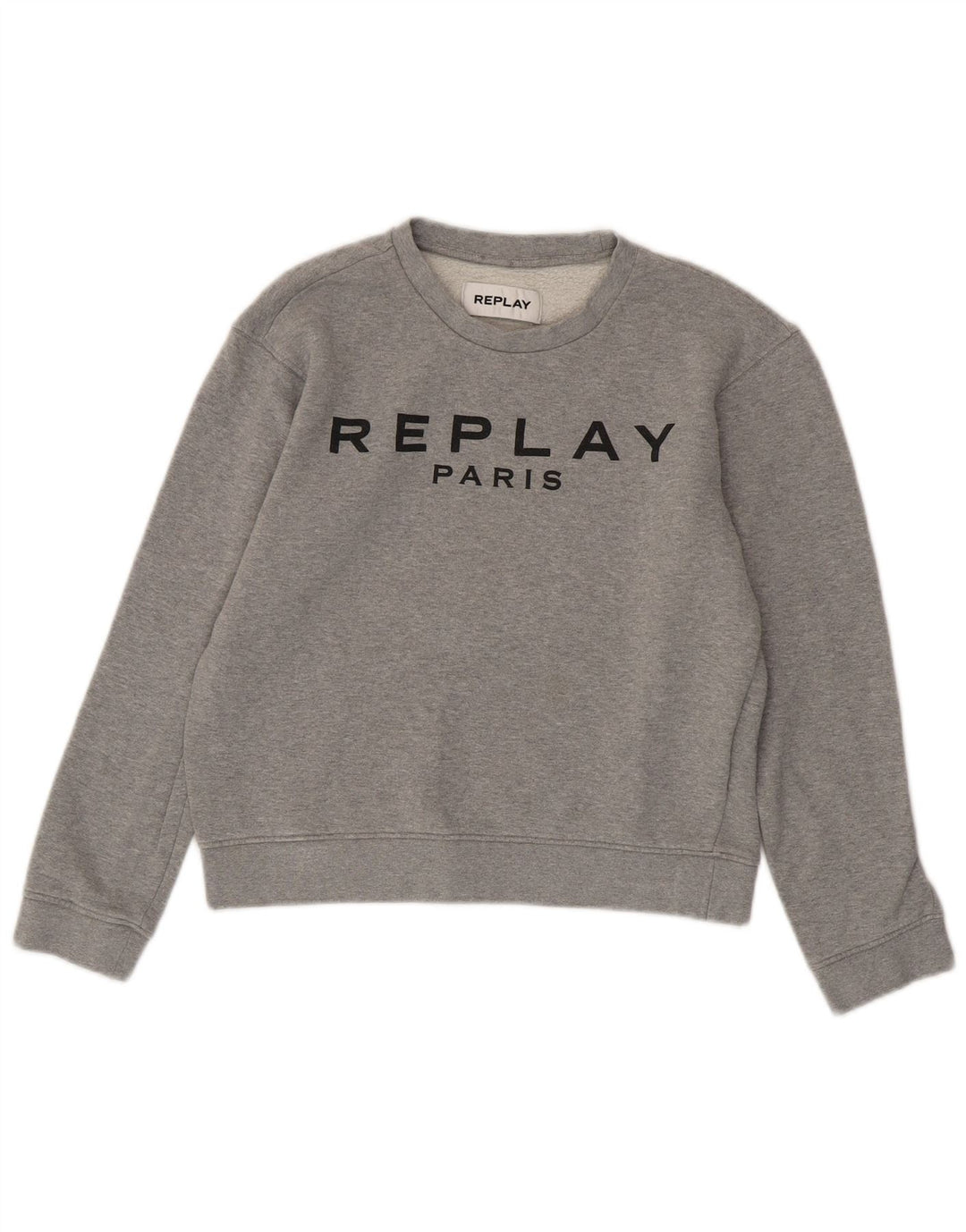 REPLAY Womens Paris Crop Graphic Sweatshirt Jumper UK 10 Small Grey Cotton