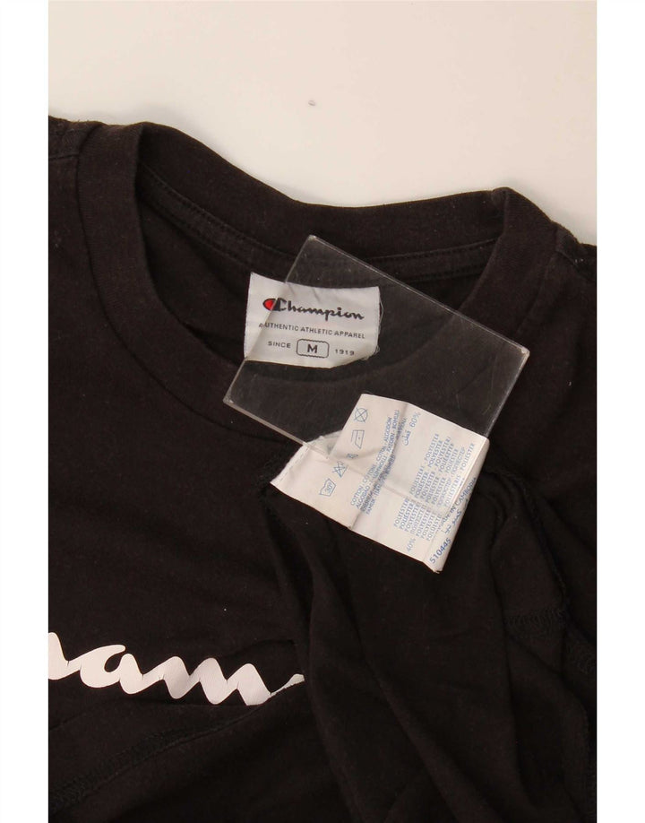 Champion Mens Graphic T-Shirt Top Medium Black Cotton
