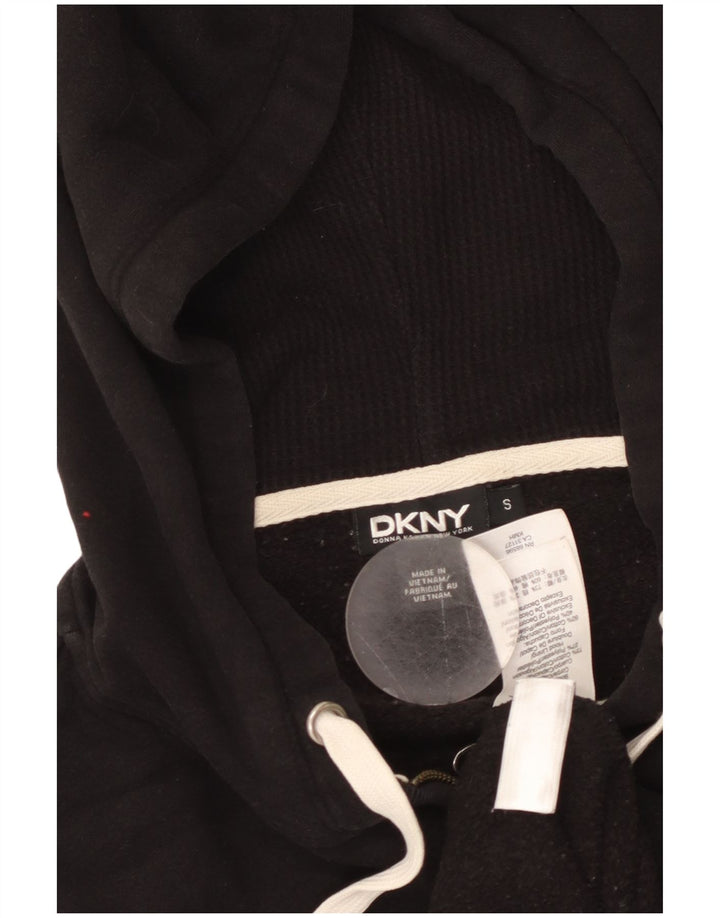 Dkny Womens New York Graphic Zip Hoodie Sweater UK 10 Small Black Cotton