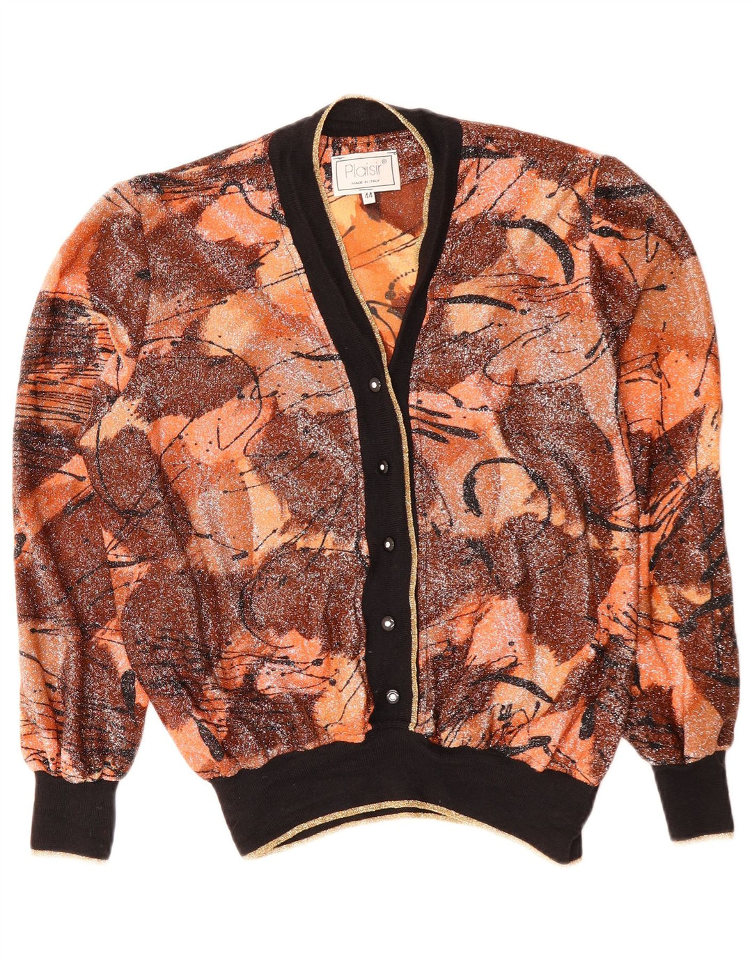 PLAISIR Womens Abstract Pattern Cardigan Sweater IT 44 Medium Brown