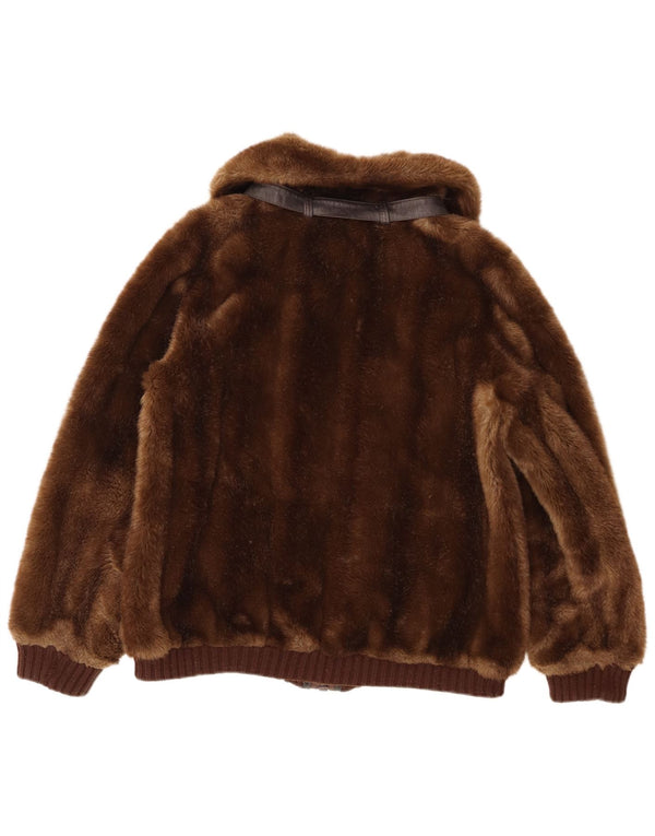 Vintage Womens Faux Fur Jacket UK 14 Medium Brown