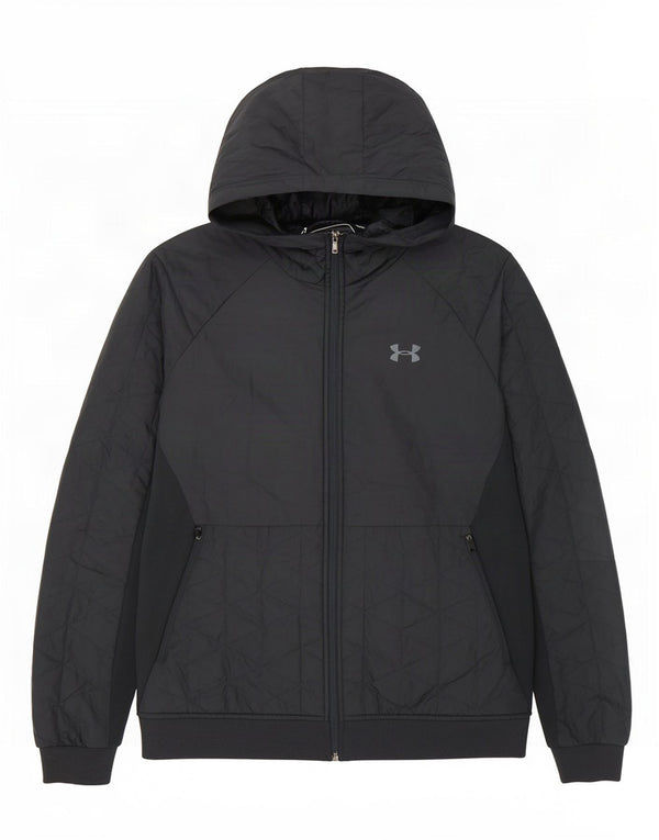Under Armour Mens Hooded Quilted Jacket UK 40 Large Navy Blue Polyester