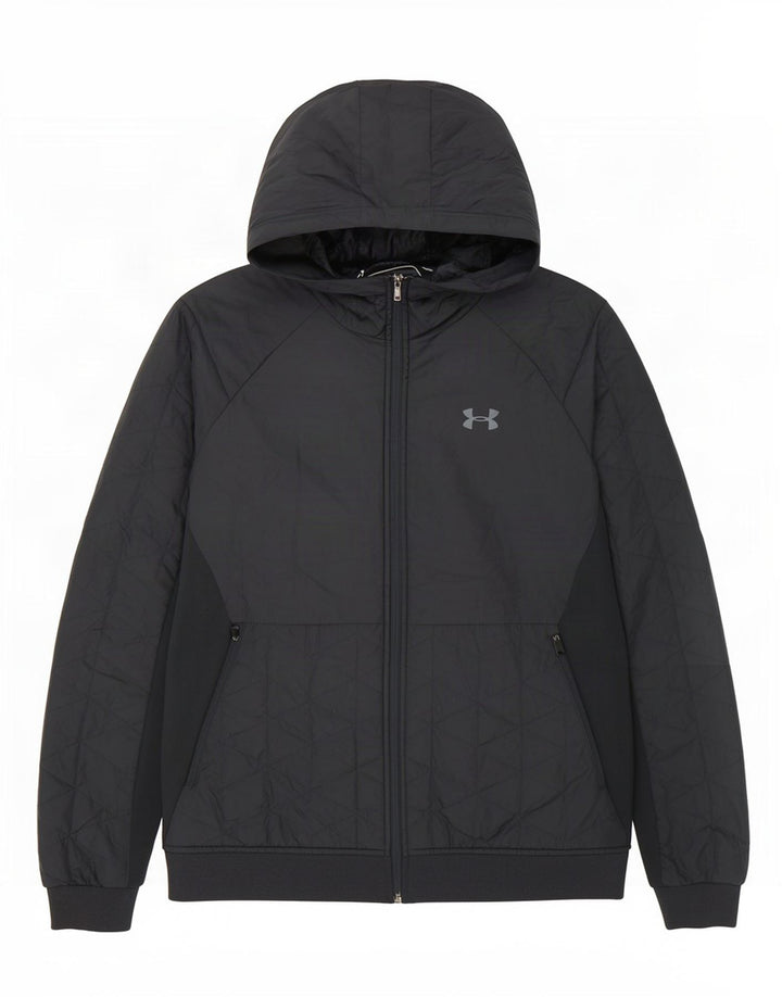 Under Armour Mens Hooded Quilted Jacket UK 40 Large Navy Blue Polyester