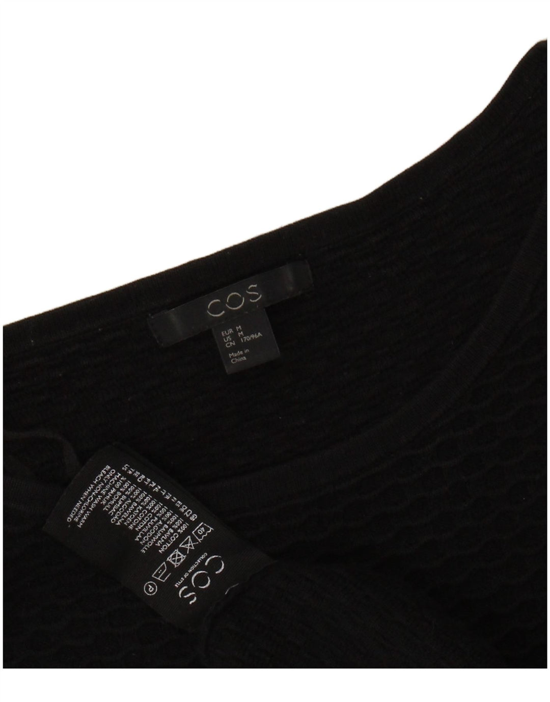 COS Womens Top 3/4 Sleeve UK 14 Medium Black Cotton