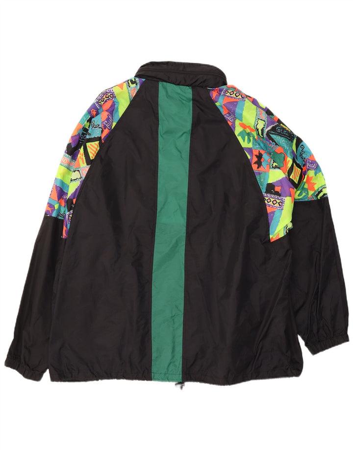 VINTAGE Mens Hooded Rain Jacket UK 44 2XL Black Geometric