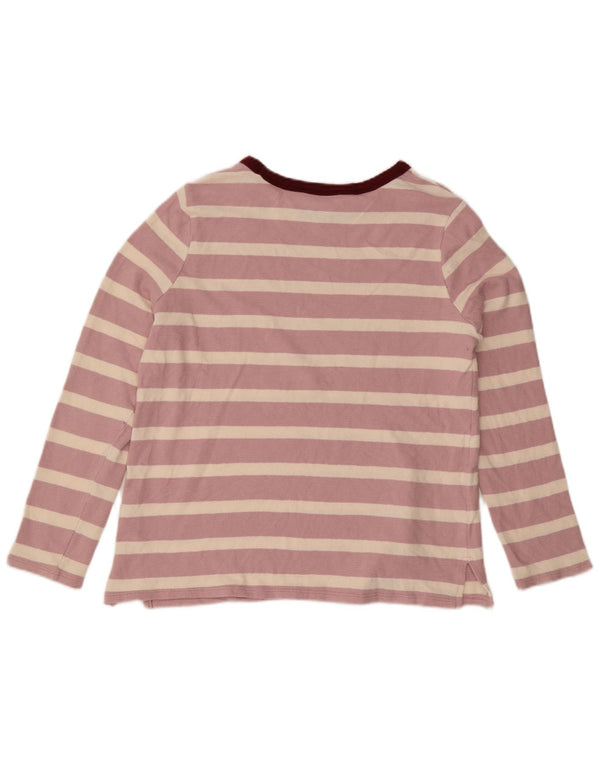 Marks & Spencer Womens Top Long Sleeve UK 14 Large  Pink Striped Cotton