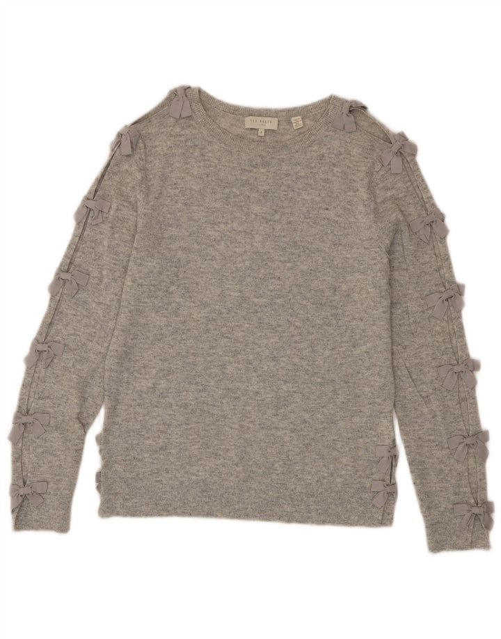 Ted Baker Womens Boat Neck Jumper Sweater Size 2 Small Grey Wool