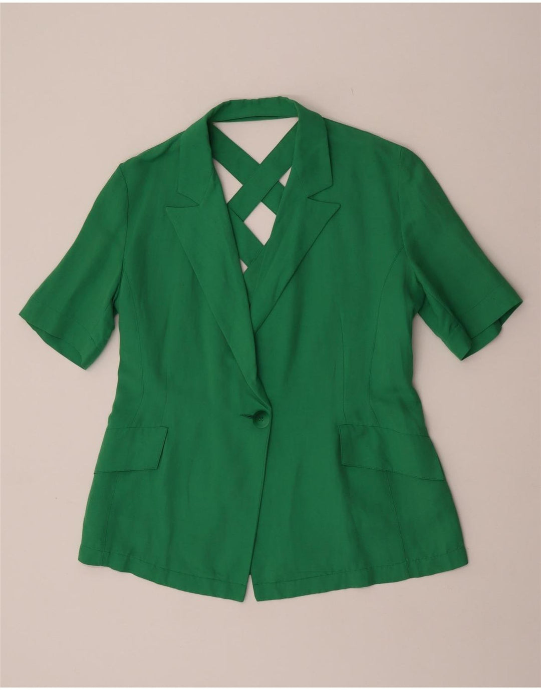 Vintage Womens Short Sleeve 1 Button Blazer Jacket UK 16 Large Green
