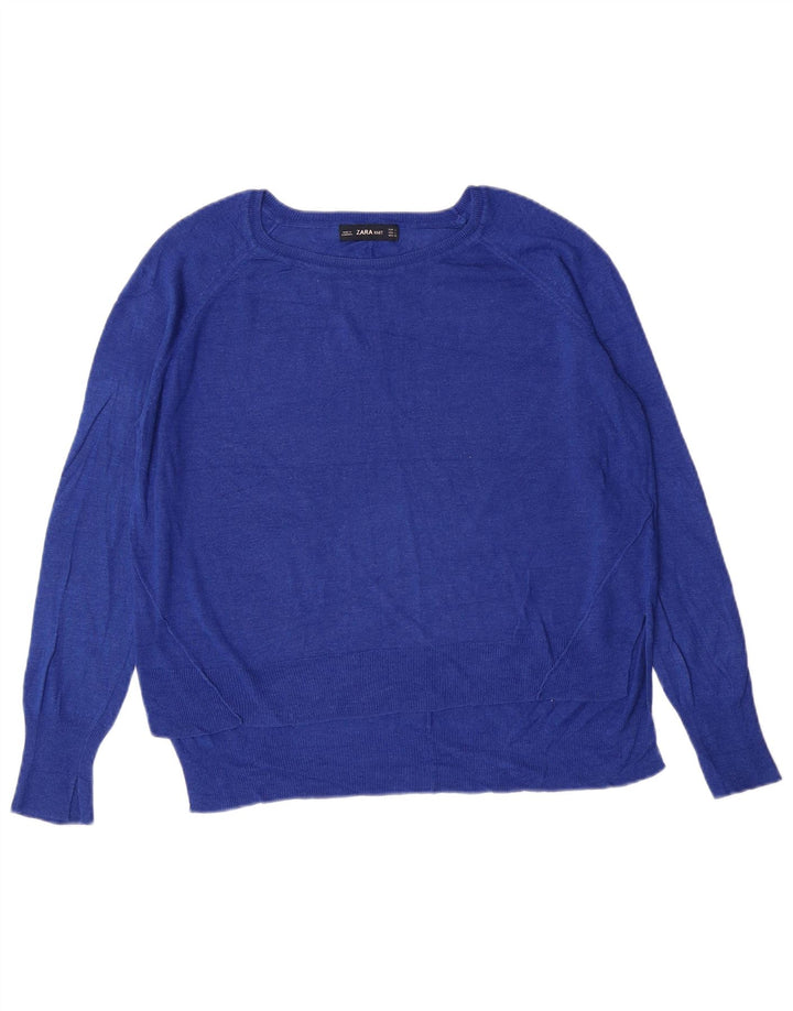 ZARA Womens Boat Neck Jumper Sweater UK 14 Large Blue Viscose