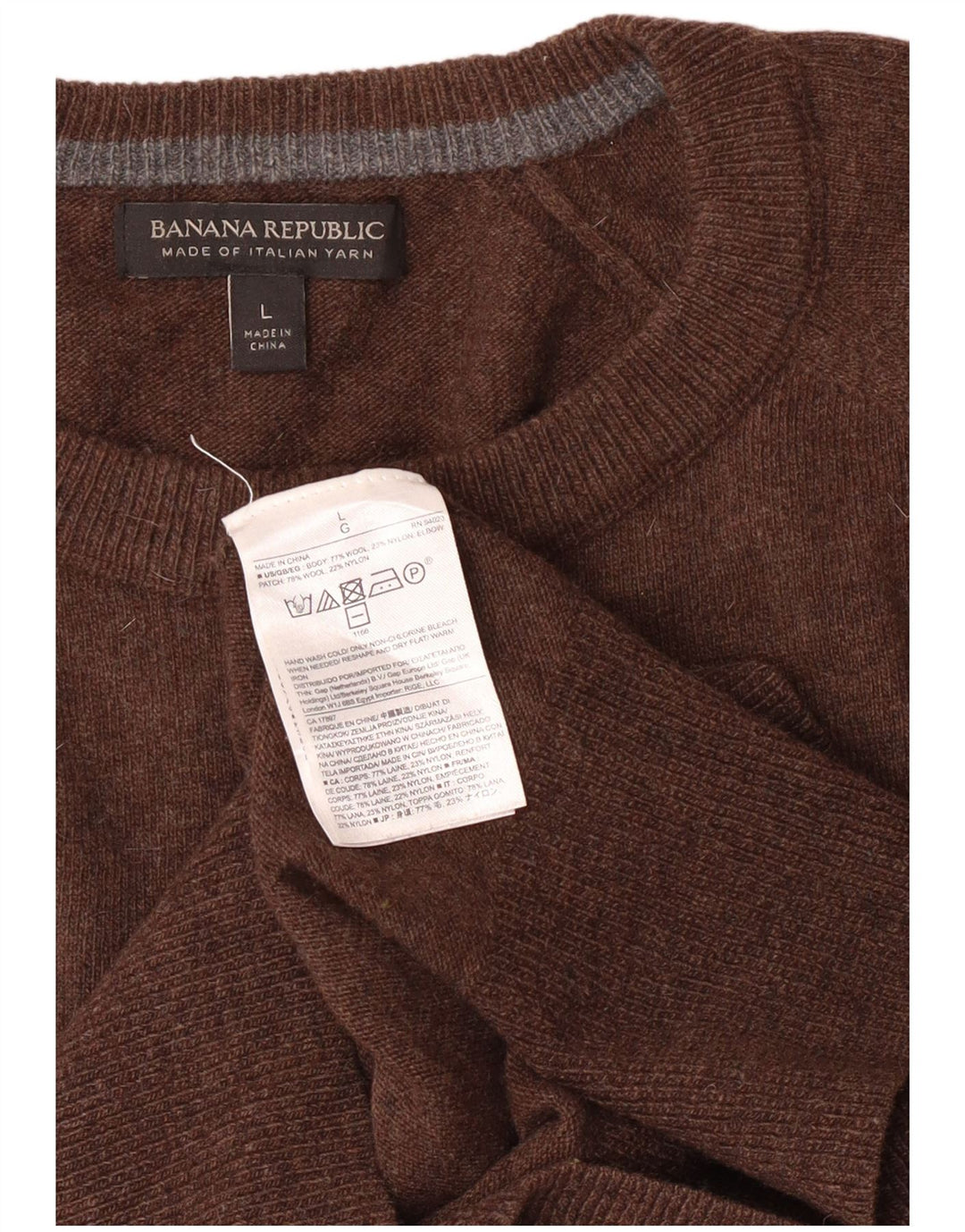 Banana Republic Mens Crew Neck Jumper Sweater Large Brown Wool