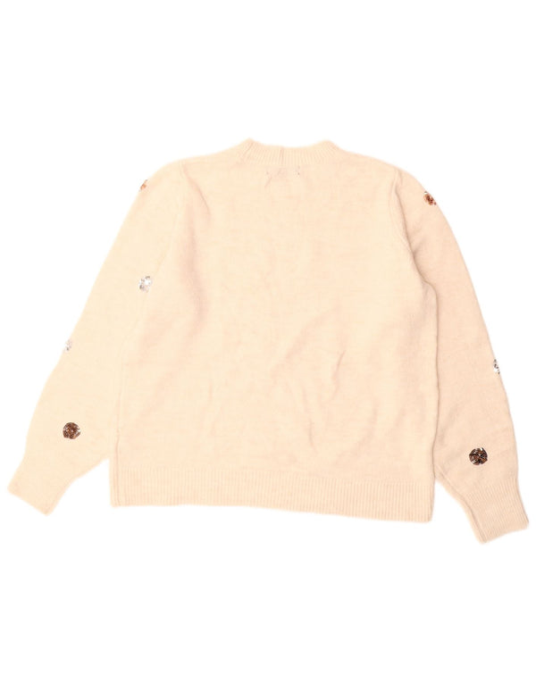 MARKS & SPENCER Womens Crew Neck Jumper Sweater UK 14 Medium Off White