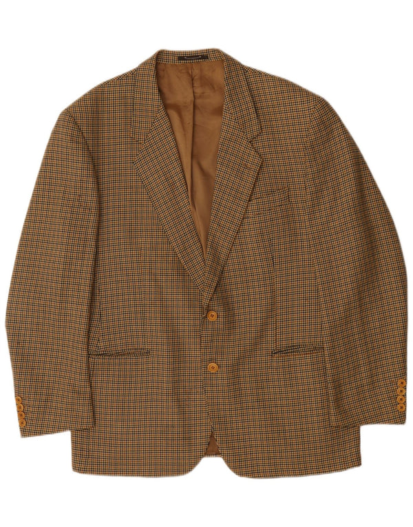 Vintage Mens 2 Button Blazer Jacket IT 54 2XL Brown Houndstooth Virgin Wool