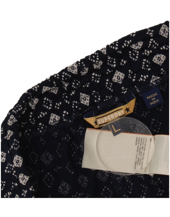 Superdry Womens Hot Pants Large W32  Navy Blue Geometric Viscose