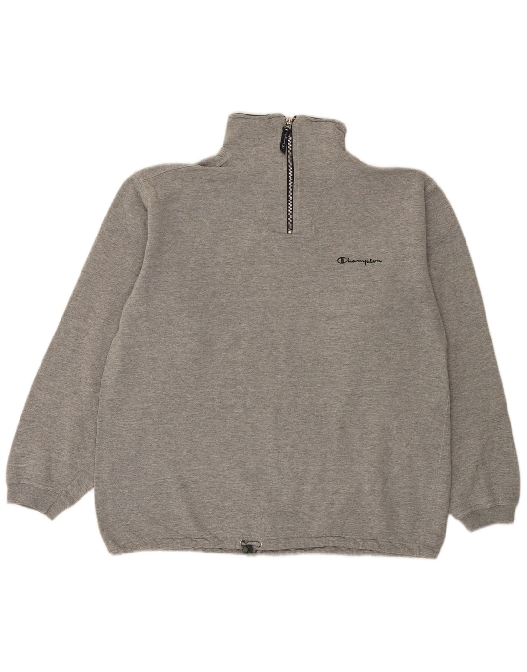 CHAMPION Mens Zip Neck Sweatshirt Jumper Large Grey Cotton