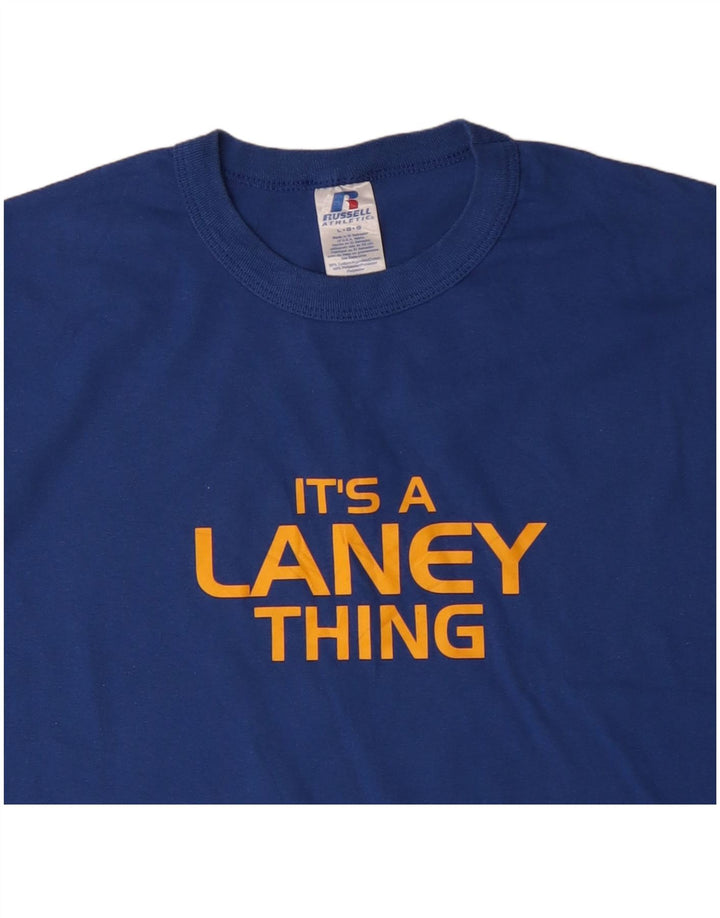 RUSSELL ATHLETIC Mens Graphic T-Shirt Top Large Blue Cotton