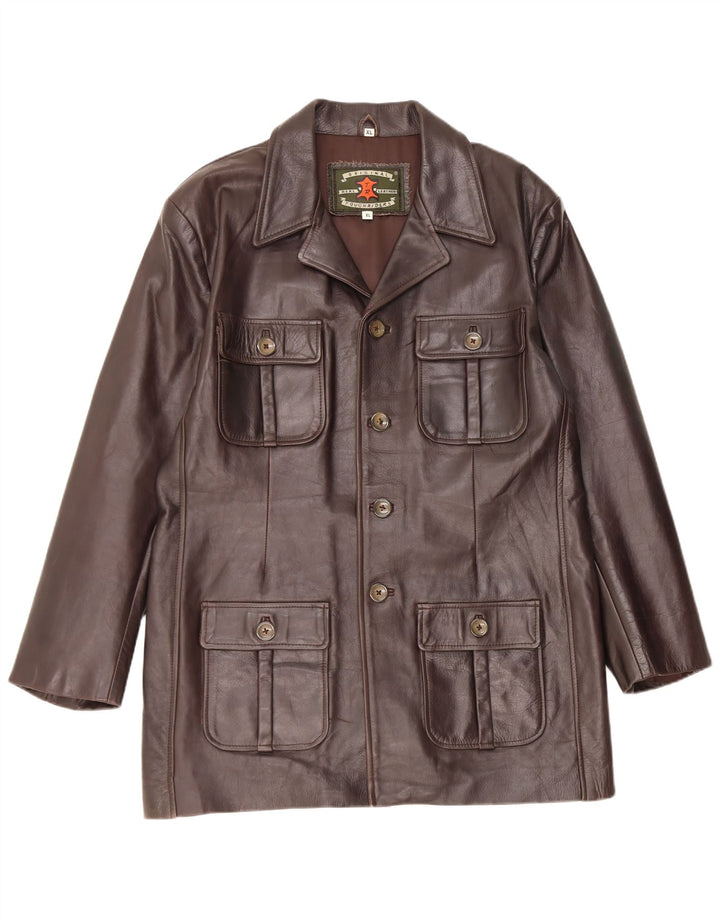 Vintage Womens Leather Coat UK 18 XL Brown