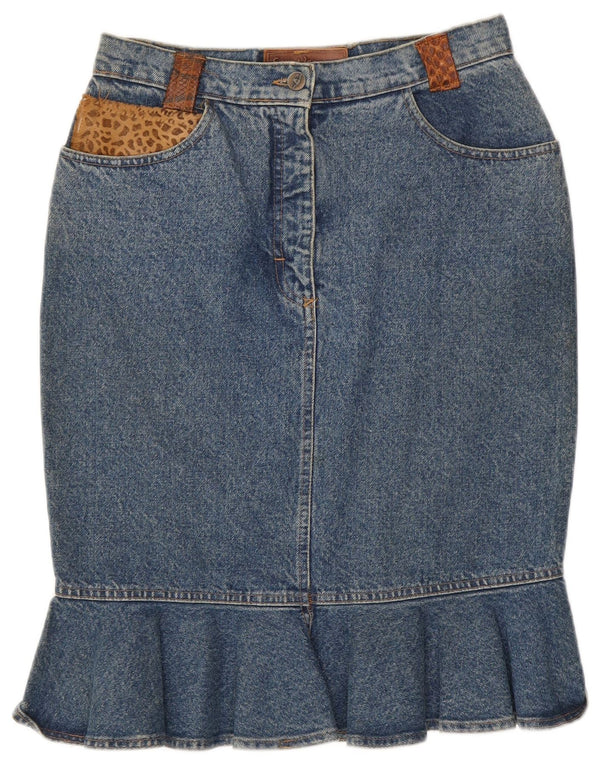 Sem Vaccaro Womens Denim Skirt IT 44 Medium W28  Blue Animal Print Cotton