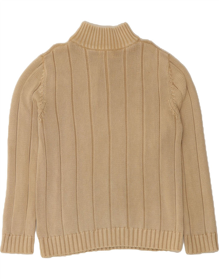 VINTAGE Mens Zip Neck Jumper Sweater Medium Beige Cotton Vintage Vintage and Second-Hand Vintage from Messina Hembry 