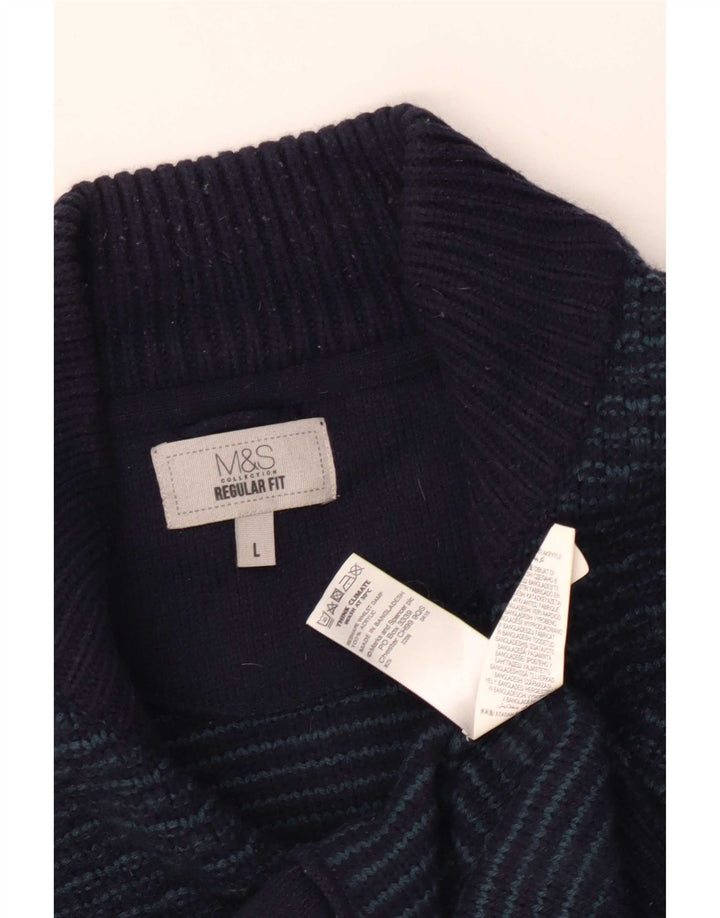 Marks & Spencer Mens Regular Fit Cardigan Sweater Large Navy Blue Acrylic