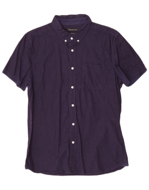 French Connection Mens Slim Fit Shirt Large Navy Blue Spotted Cotton