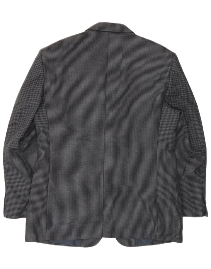 Farah Mens 2 Button Blazer Jacket UK 40 Large Navy Blue Houndstooth Wool