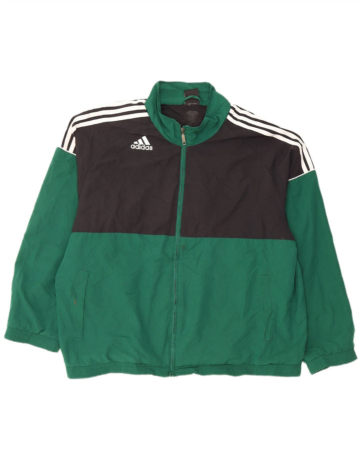 ADIDAS Mens Tracksuit Top Jacket UK 46/48 XL Green Colourblock Polyester