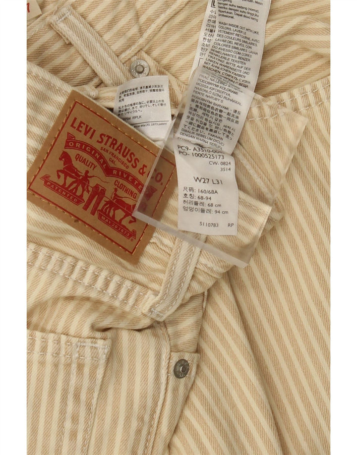 LEVI'S Womens Straight Casual Trousers W27 L31 Beige Striped Cotton