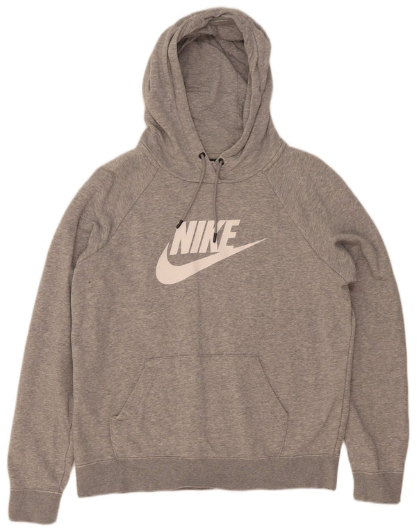 Nike Womens Graphic Hoodie Jumper UK 14 Medium Grey Flecked Cotton
