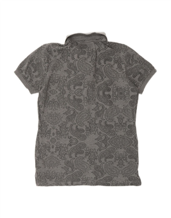 GURU Mens Polo Shirt Medium Grey Paisley Cotton