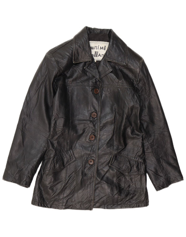 VINTAGE Womens Leather Jacket UK 10 Small Black Leather