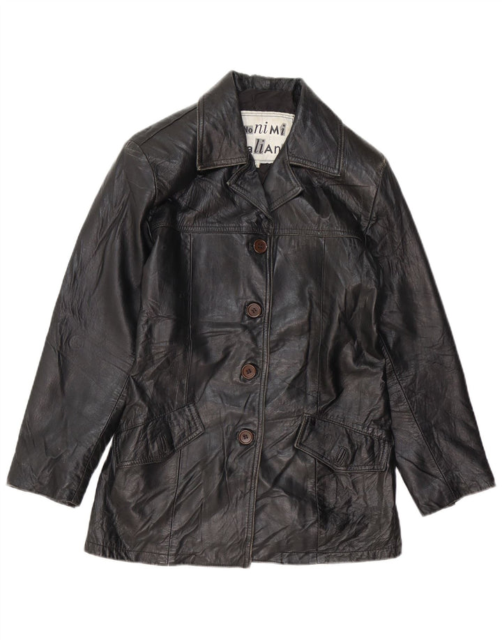 VINTAGE Womens Leather Jacket UK 10 Small Black Leather