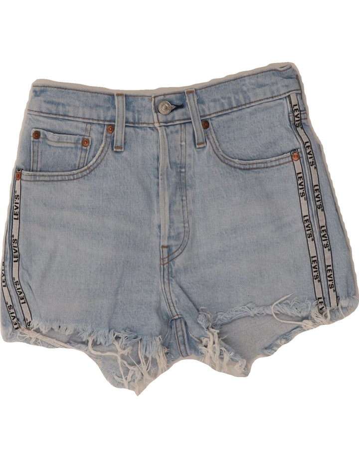 LEVI'S Womens Graphic Denim Shorts W27 Small  Blue Cotton Vintage Levi's and Second-Hand Levi's from Messina Hembry 