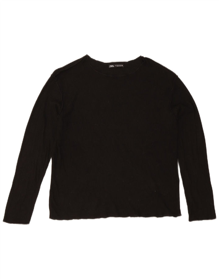 Zara Womens Top Long Sleeve UK 10 Small Black Viscose