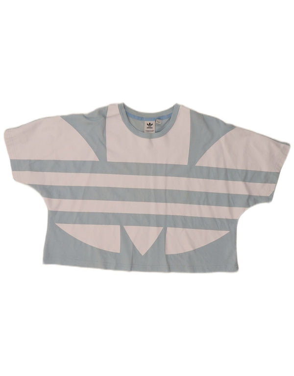 Adidas Womens Crop Graphic T-Shirt Top UK 12 Medium Blue Colourblock Cotton