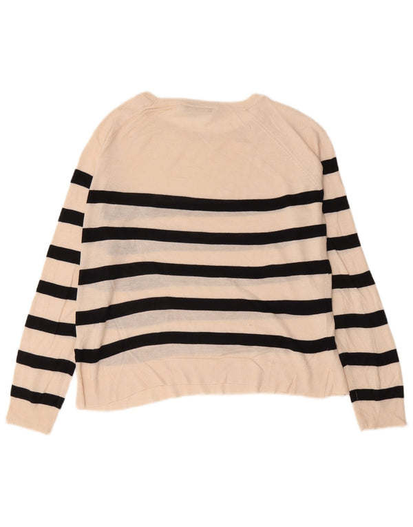 Zara Womens Boat Neck Jumper Sweater UK 14 Medium Off White Striped